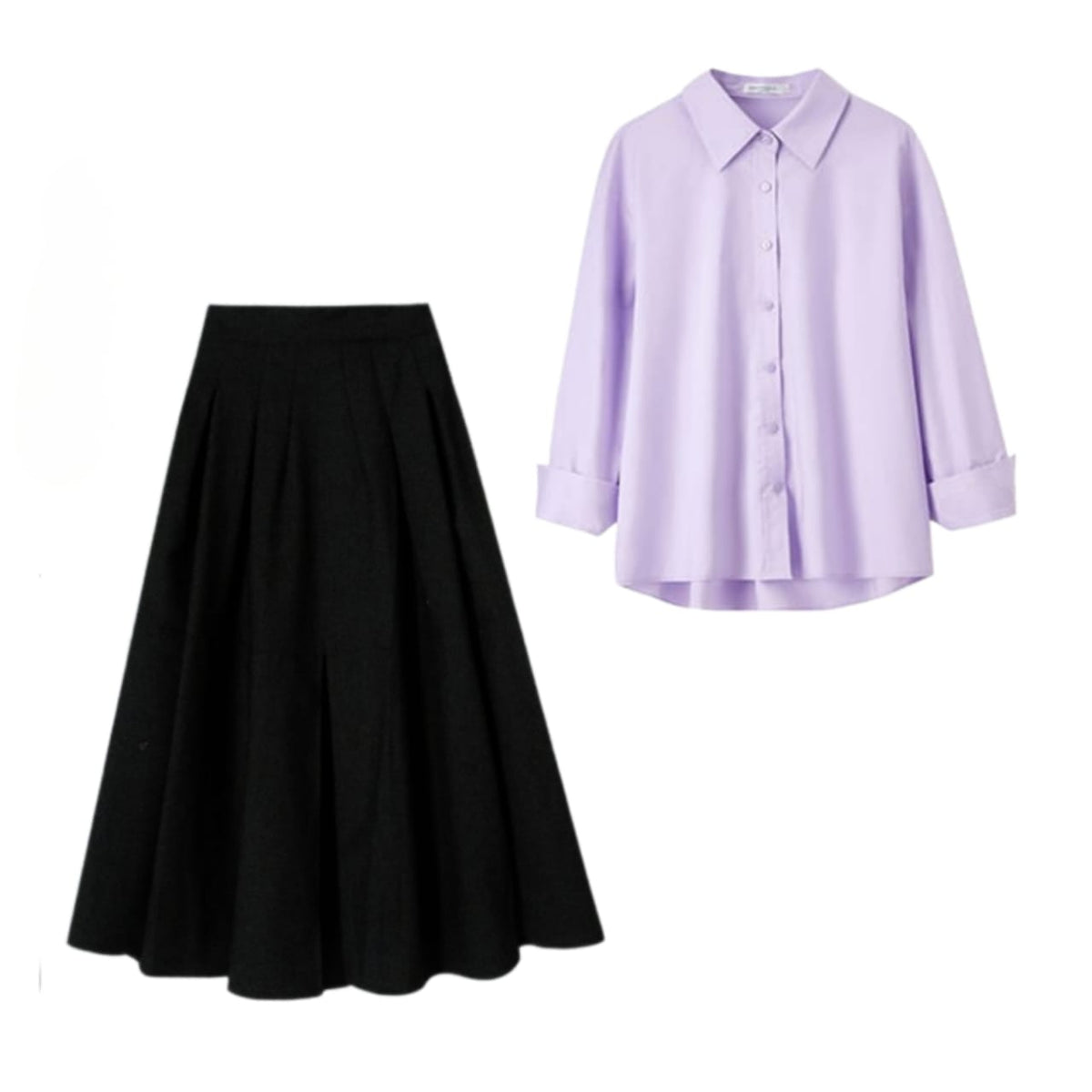 Lilac button down shirt with skirt TeesnTies