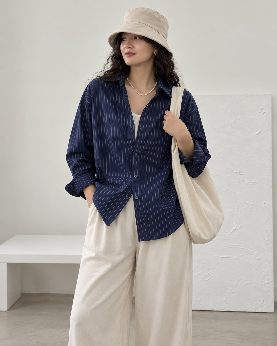 navy-pinstripe-button-down-with-cream-wide-leg-trousers-front