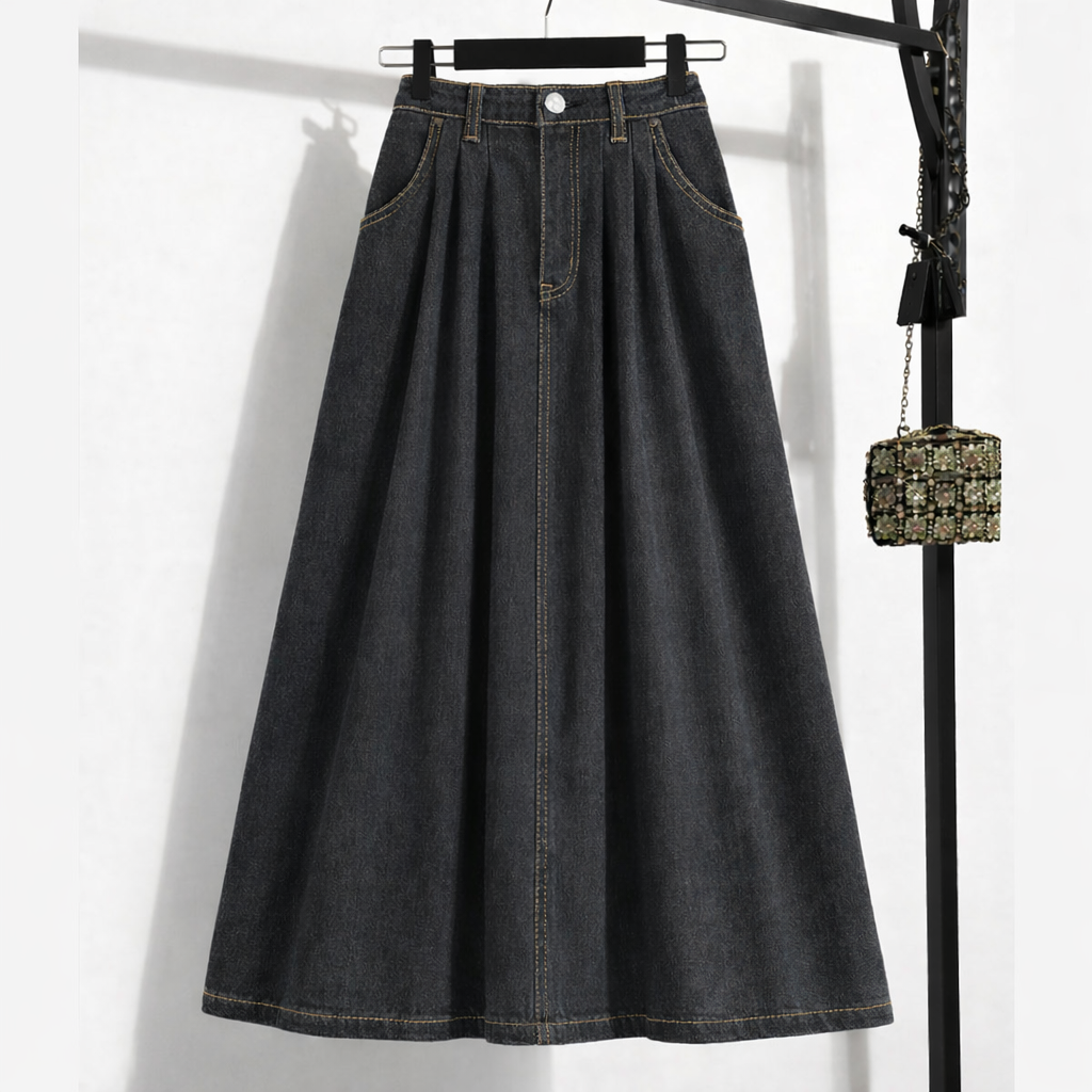 dark-grey-pleated-denim-skirt-front