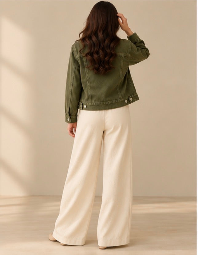Olive denim jacket with skin flapper by TeesnTies, view 2 of 4