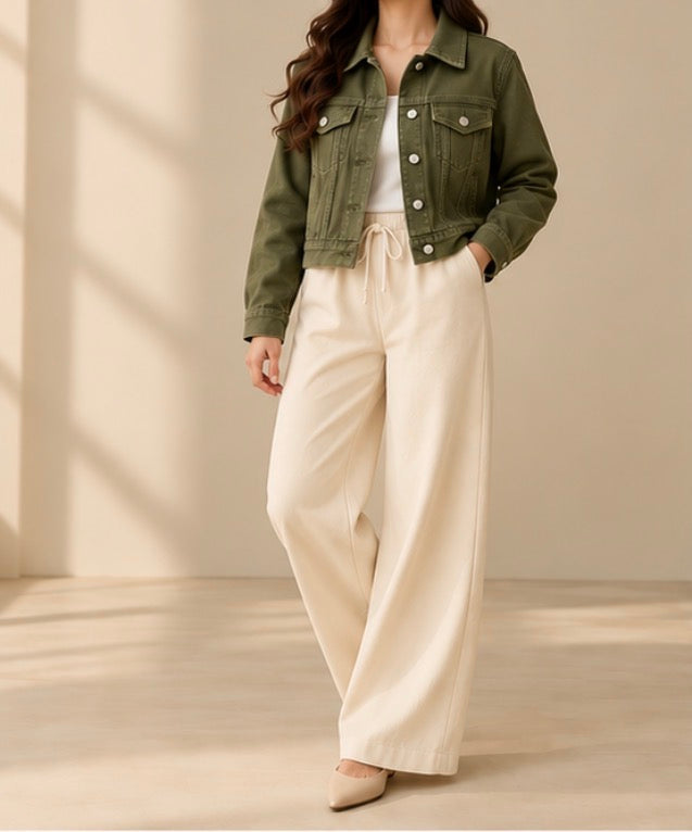 Olive denim jacket with skin flapper by TeesnTies, view 1 of 4