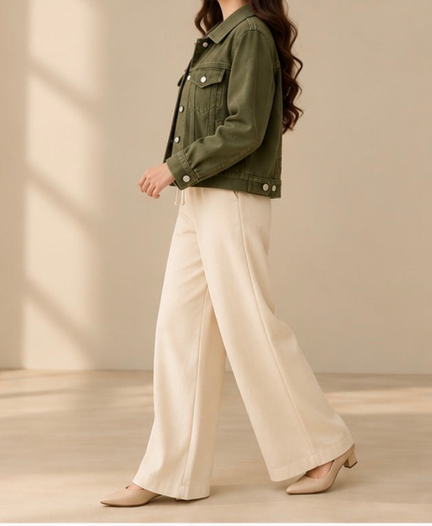 Olive denim jacket with skin flapper by TeesnTies, view 3 of 4