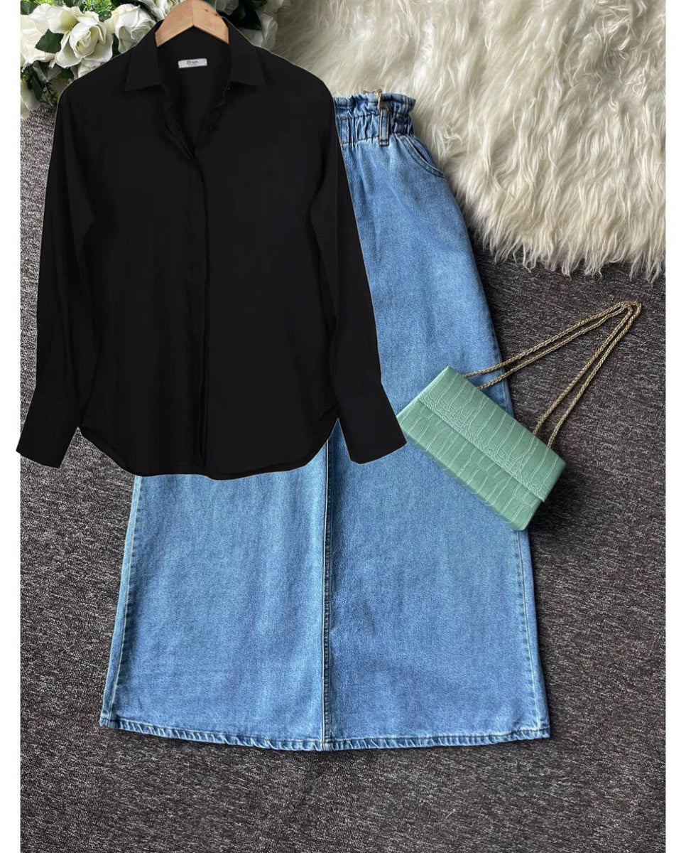 Button Down Denim Skirt