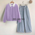 Collar sweatshirt sky wide leg jeans by TeesnTies, view 5 of 5