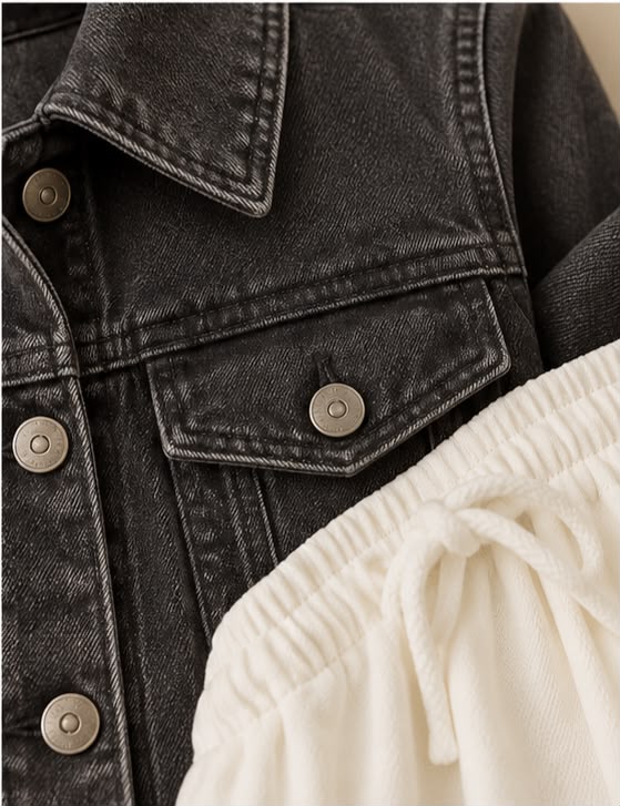 Charcoal denim jacket with white flapper by TeesnTies, view 4 of 4