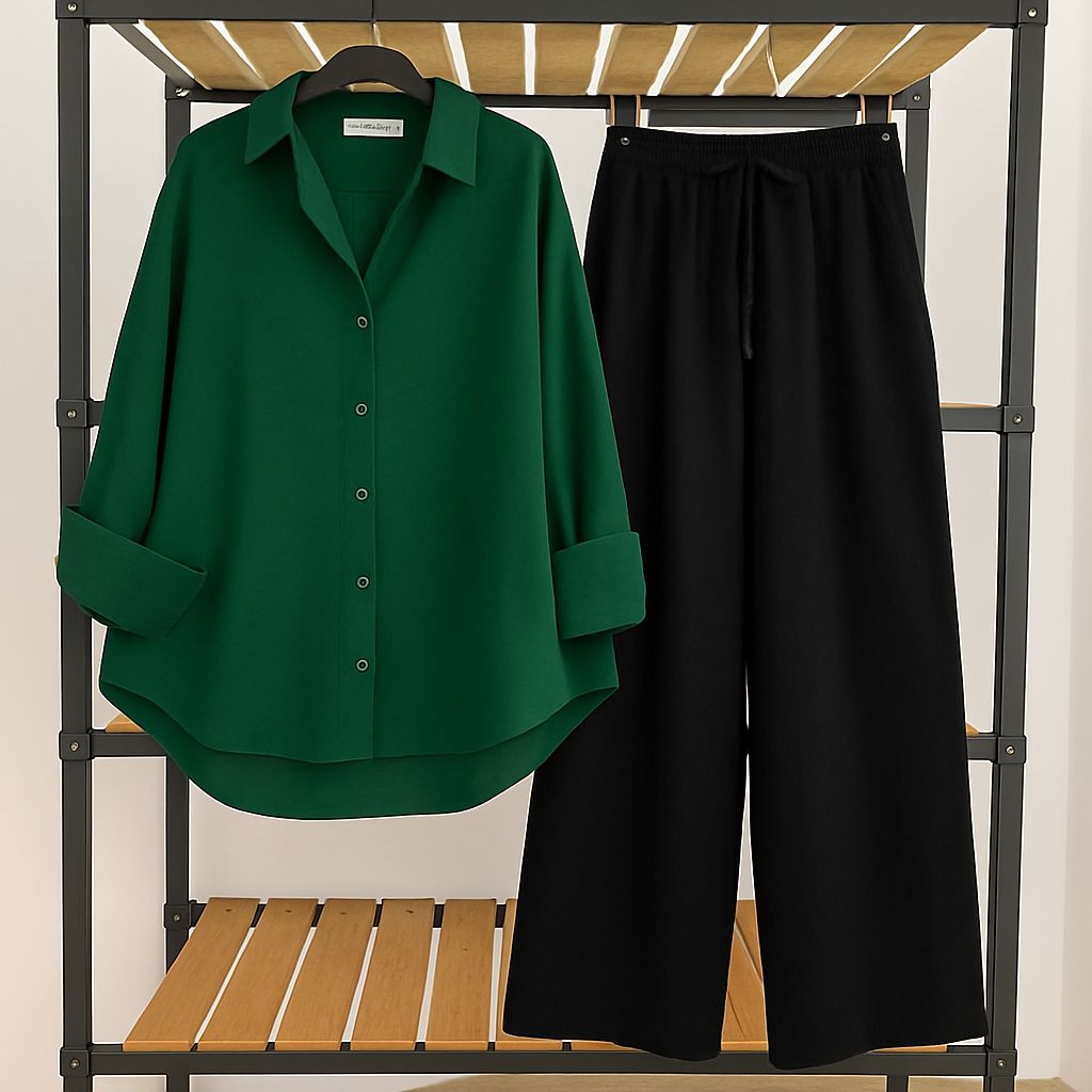 bottle-green-button-down-with-black-flapper-trouser-front