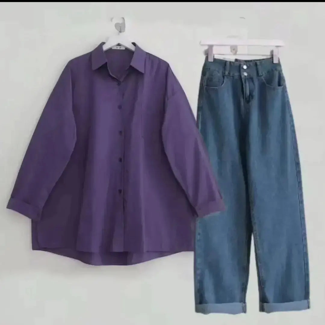 Purple button down with blue jeans by TeesnTies, view 1 of 1