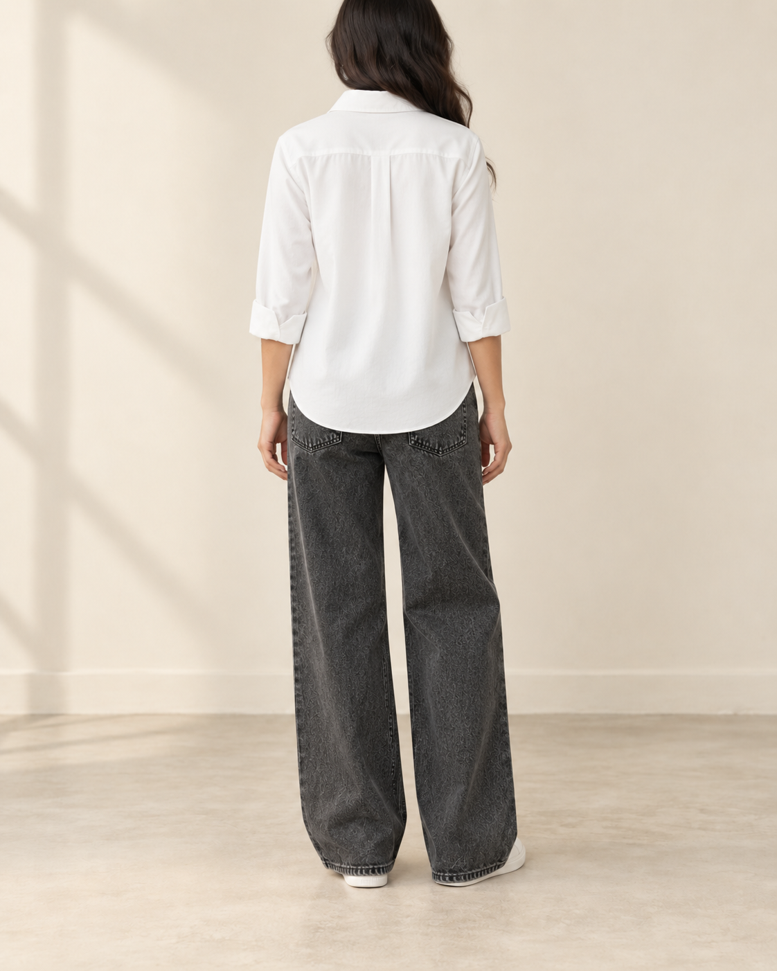 White button down with charcoal wide leg jeans by TeesnTies, view 3 of 3