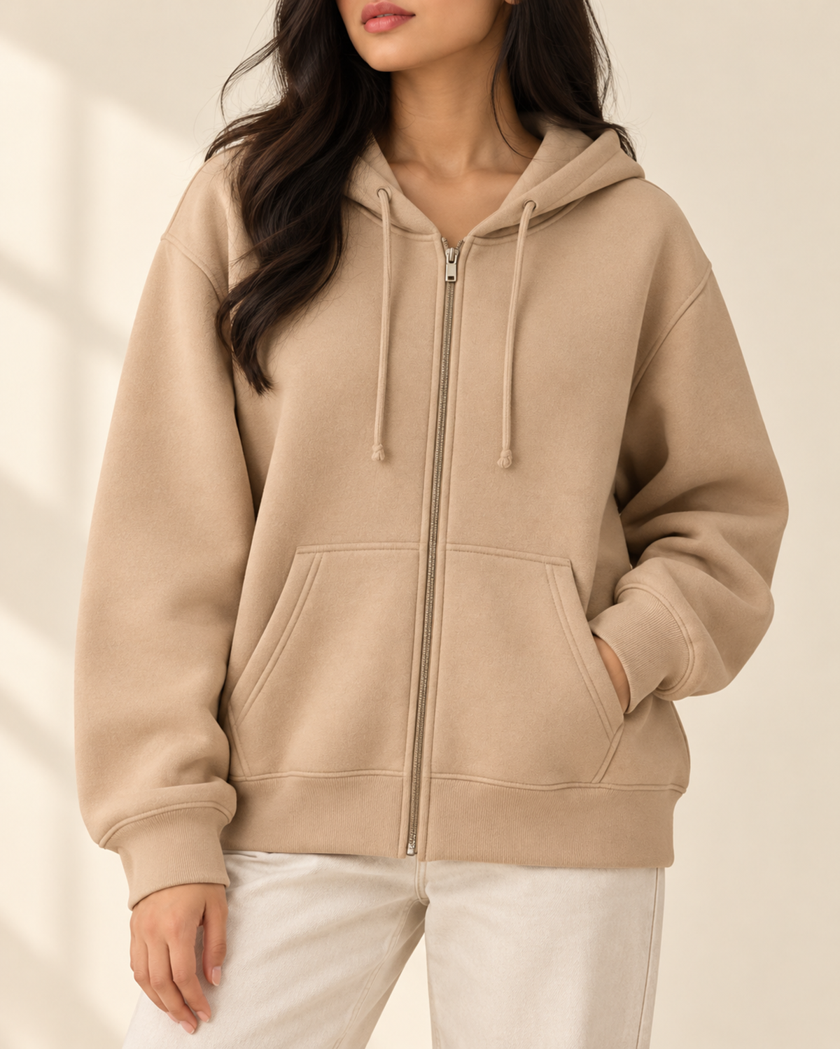 Skin oversized zip-up hoodie with a drawstring hood, by TeesnTies, view 1 of 4