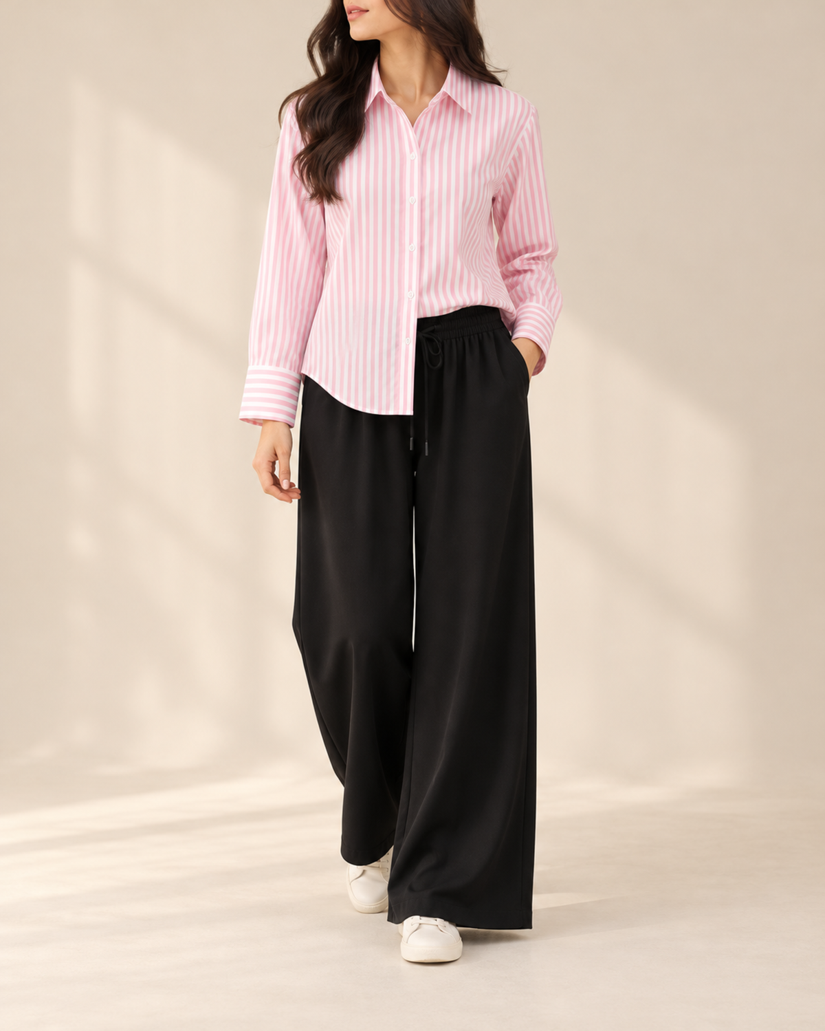 pink-lining-button-down-with-black-flapper-trouser-front