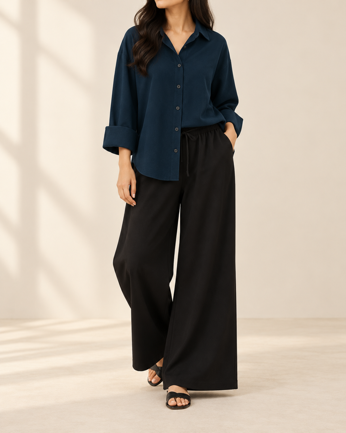 navy-button-down-with-black-flapper-trouser-front