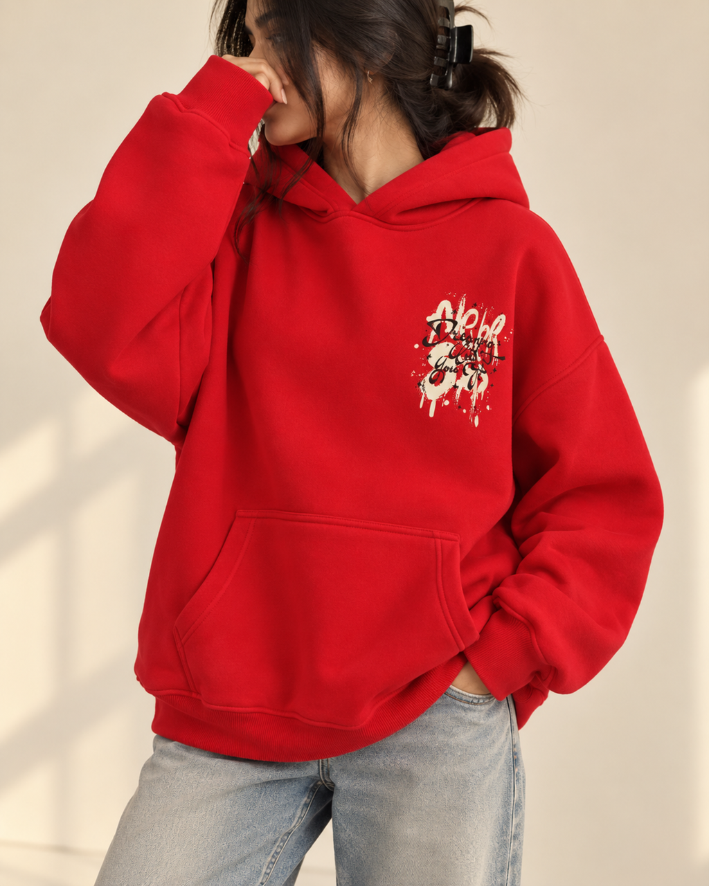 red-never-stop-dreaming-hoodie-front