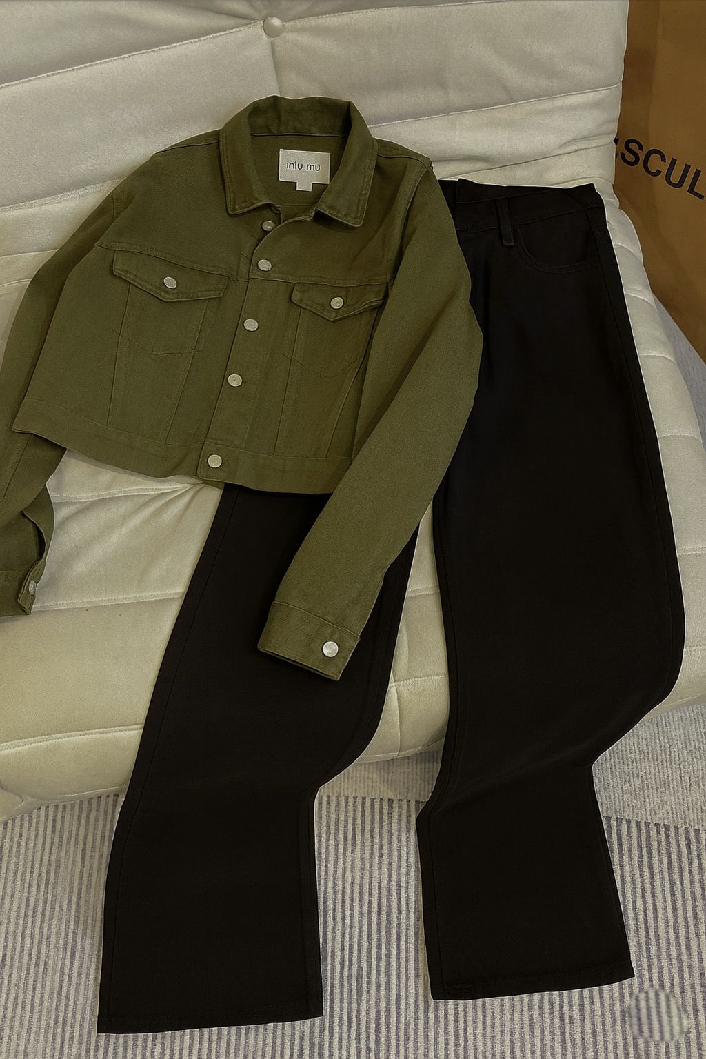 Denim Jacket with Black Wide Leg Jeans by TeesnTies, view 1 of 3