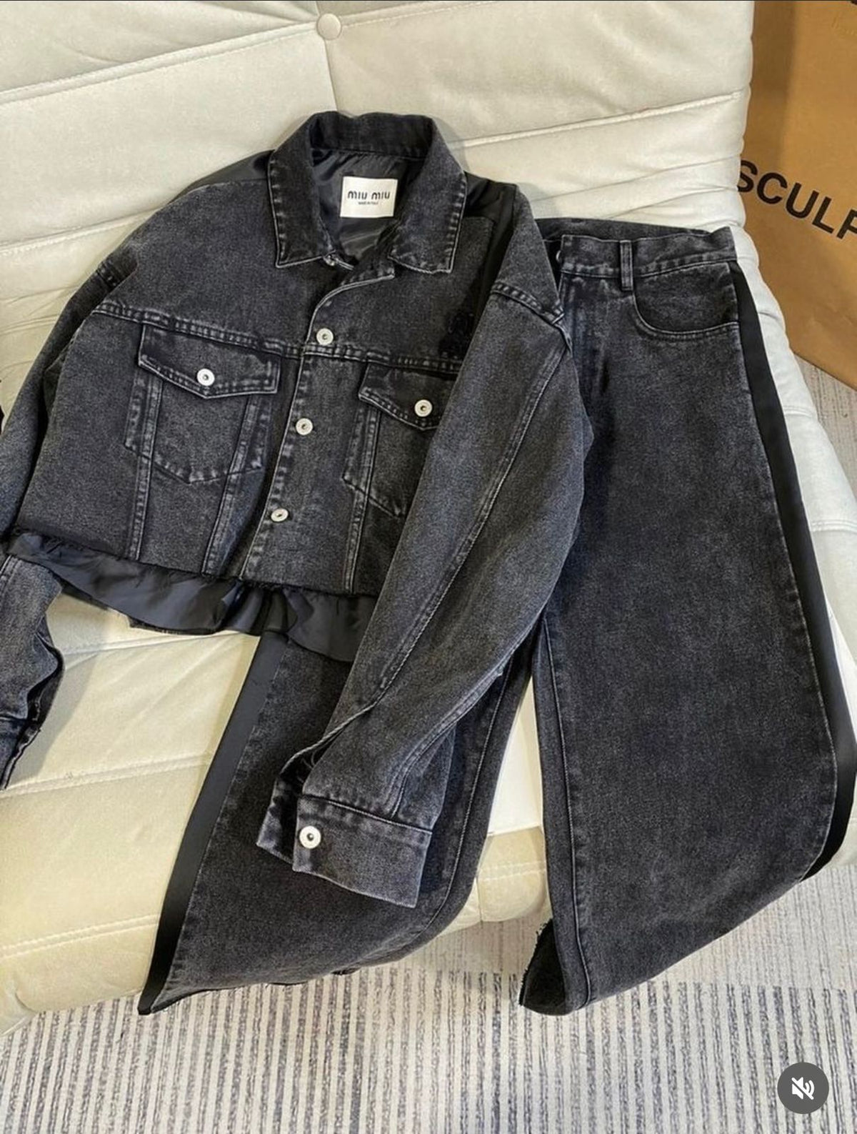 CHARCOAL DENIM JACKET WITH CHARCOAL WIDE LEG JEANS by TeesnTies, view 1 of 1
