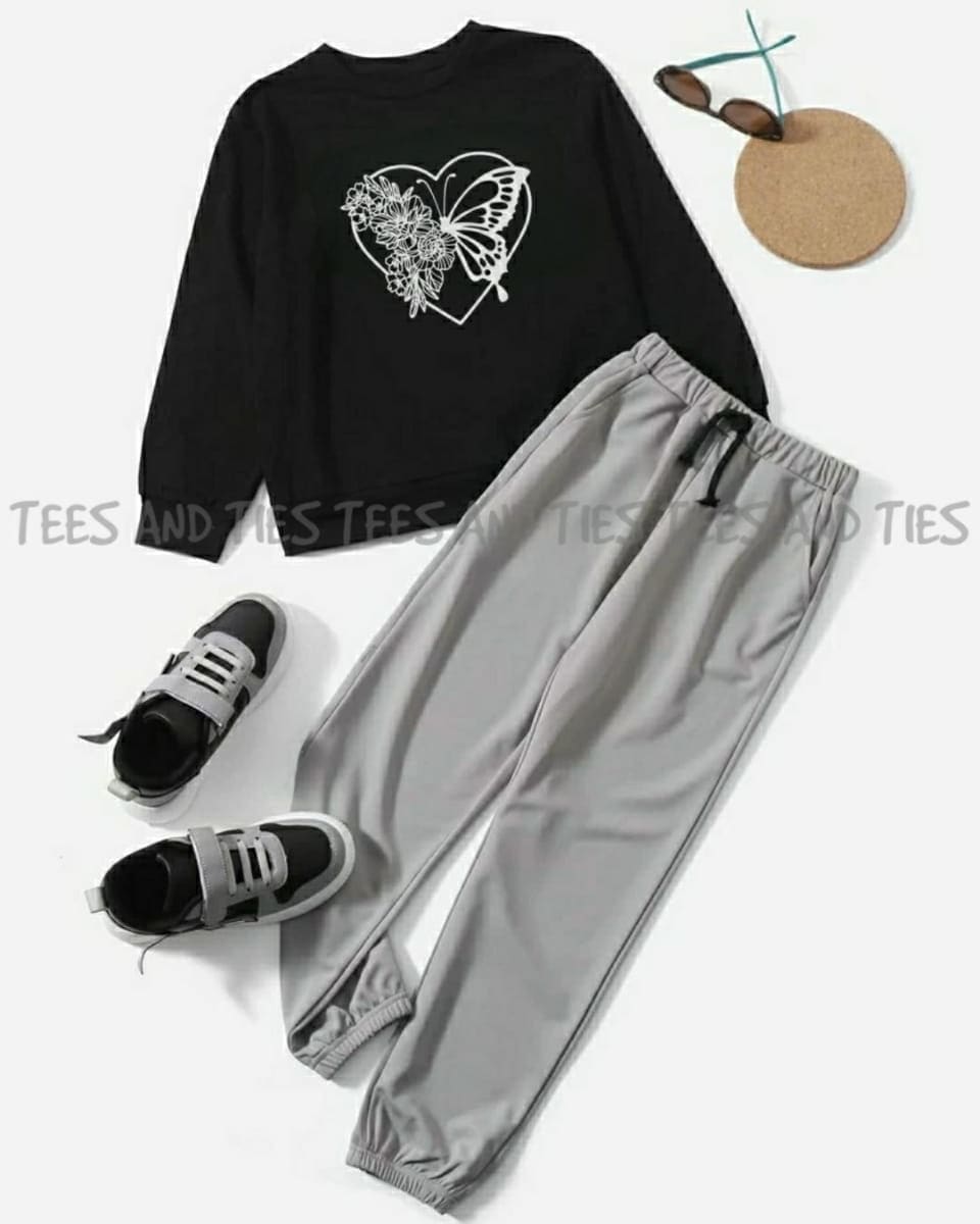 Butterfly heart black grey sweatshirt tracksuit by TeesnTies, view 1 of 1